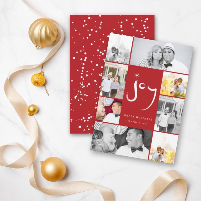 Brushed Joy Star Modern Photo Collage Holiday Card (Creator Uploaded)