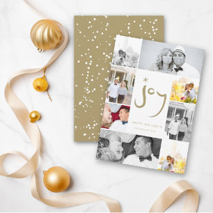 Brushed Joy Star Modern Photo Collage Holiday Card