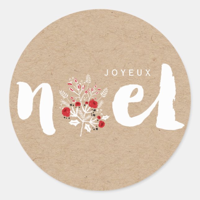 Brushed Joyeux Noel Christmas Foliage Holiday Classic Round Sticker (Front)