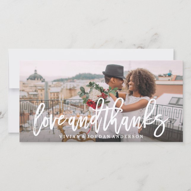 Brushed Love and Thanks Wedding Photo Card (Front)