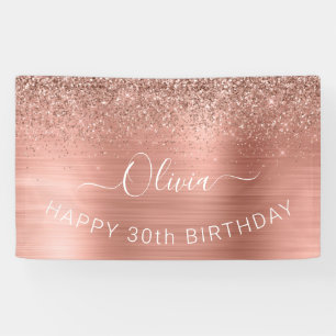 Brushed Metal Birthday Rose Gold Glitter Girly Banner