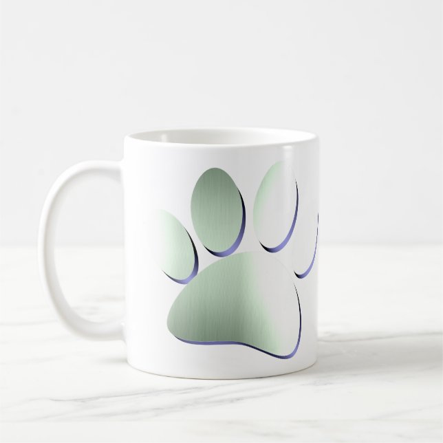 Brushed Metal Dog Paw Print Coffee Mug (Left)