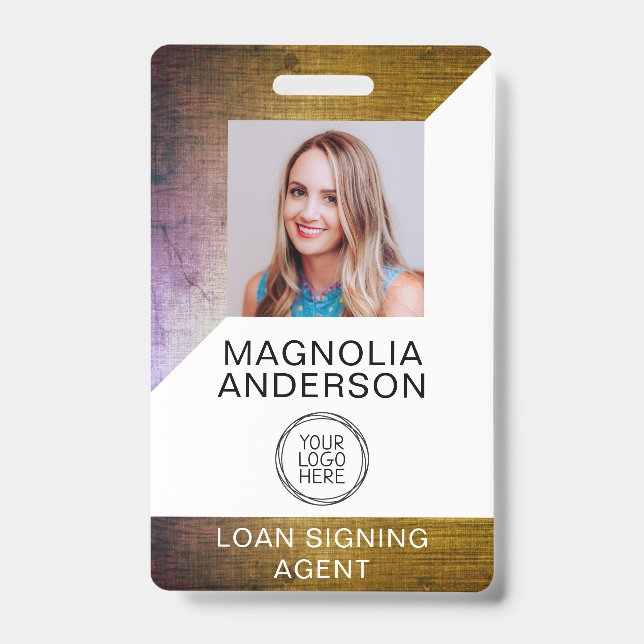 Brushed Metal Employee Photo Logo Barcode  Badge ID Badge (Front)