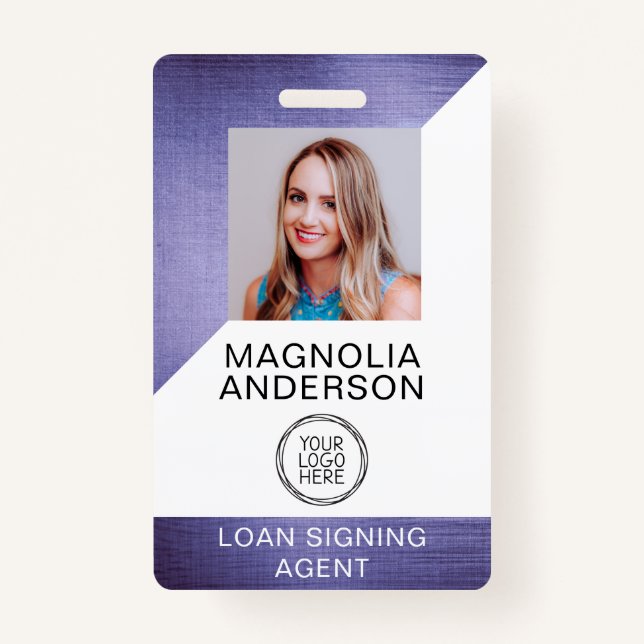 Brushed Metal Employee Photo Logo Barcode Name Bad ID Badge (Front)