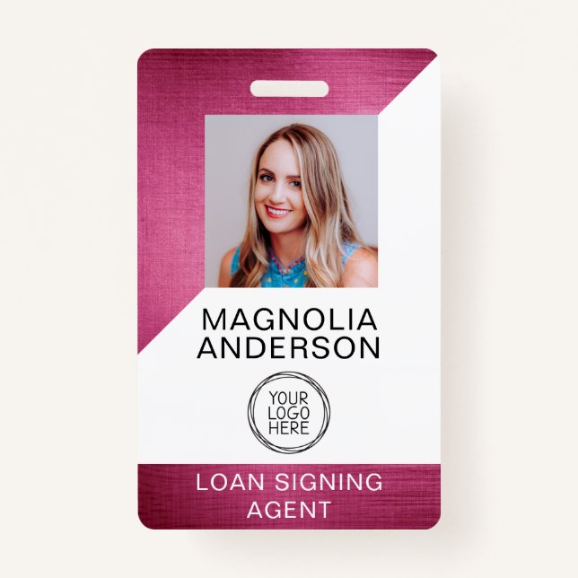 Brushed Metal Employee Photo Logo Barcode Name Bad ID Badge (Front)