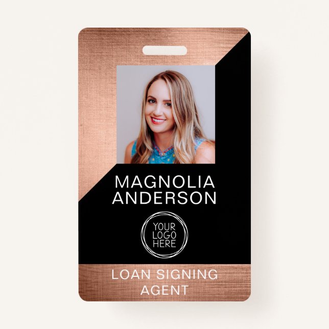 Brushed Metal Employee Photo Logo Barcode Name Bad ID Badge (Front)