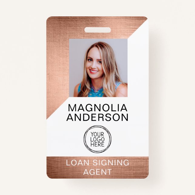 Brushed Metal Employee Photo Logo Barcode Name ID Badge (Front)