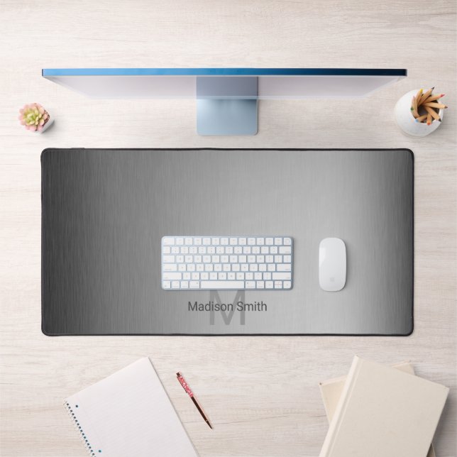 Brushed metal grey elegant modern design Monogram Desk Mat (Office 1)