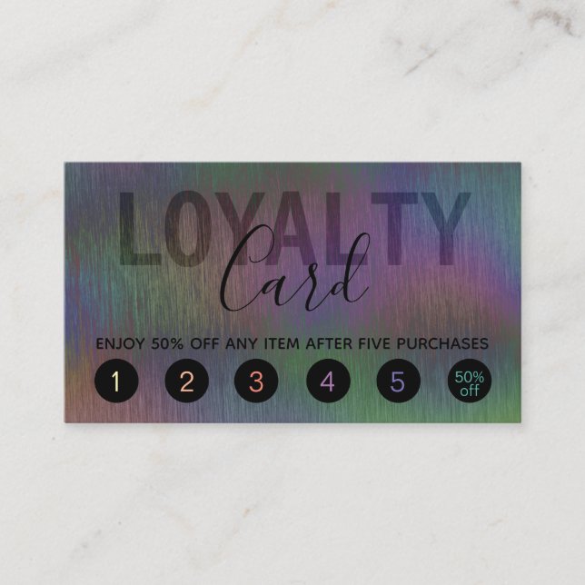 Brushed Metal Iridescent Holographic Script Name Loyalty Card (Front)