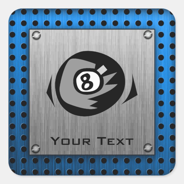 Brushed Metal look; Blue 8 ball Square Sticker (Front)