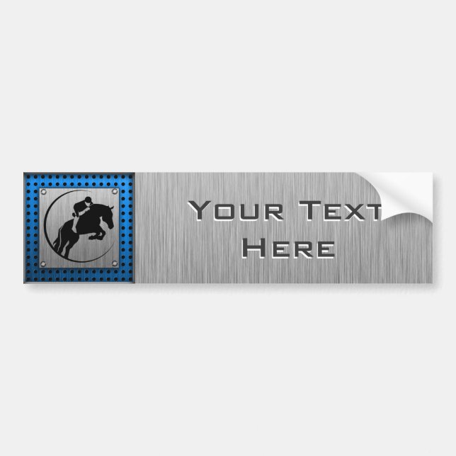Brushed Metal-look; Blue Equestrian Bumper Sticker (Front)