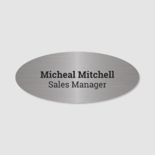 Brushed Metal Look Business Employee Name Tag