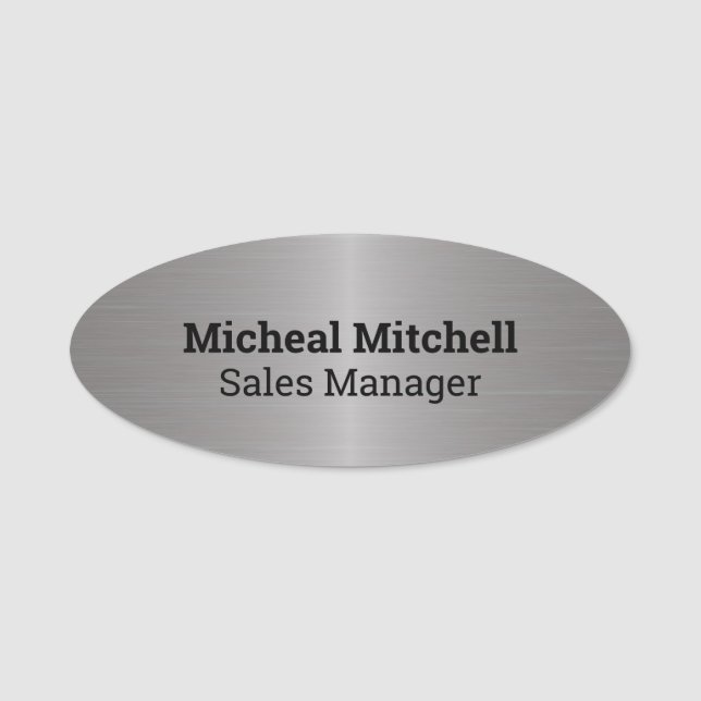 Brushed Metal Look Business Employee Name Tag (Front)