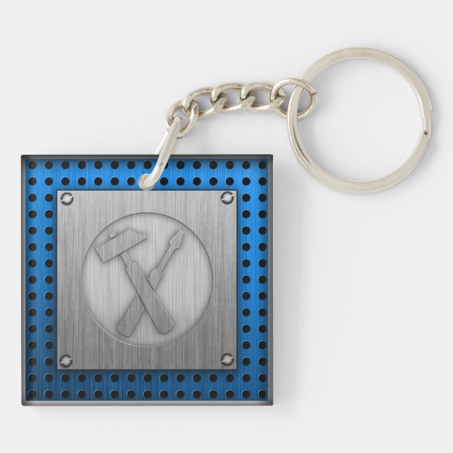 Brushed Metal-look Carpenter Tools Key Ring (Back)