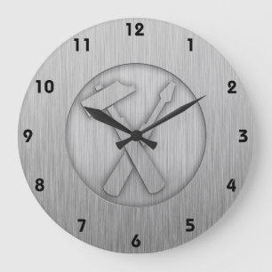 Brushed Metal-look Carpenter Tools Large Clock
