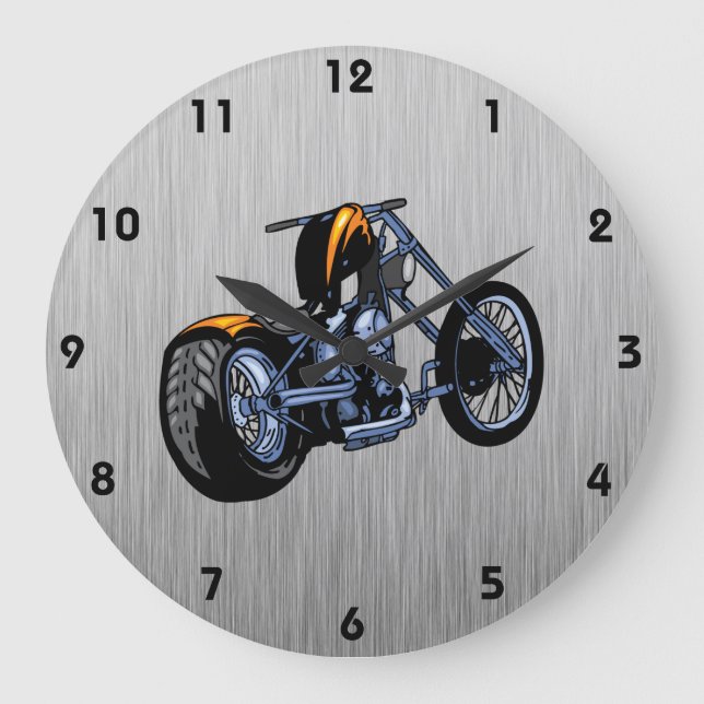 Brushed Metal-look Chopper Large Clock (Front)