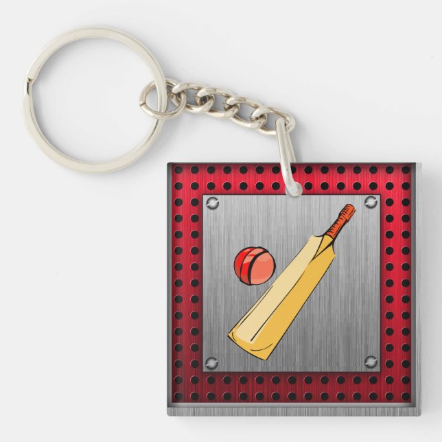 Brushed metal look Cricket Key Ring (Front)