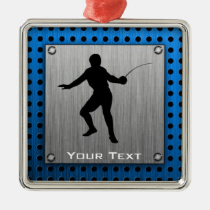 Brushed metal look Fencing Silhouette Metal Ornament