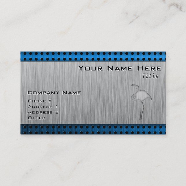 Brushed metal-look Flamingo Business Card (Front)