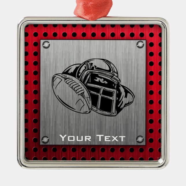 Brushed metal look Football Metal Ornament (Front)