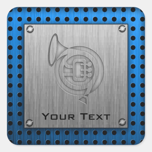 Brushed metal-look French Horn Square Sticker (Front)