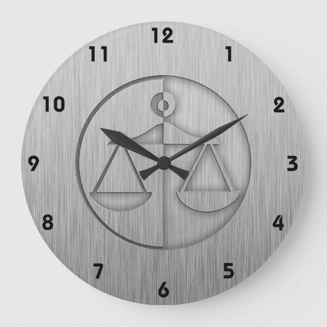 Brushed Metal-look Justice Scales Large Clock (Front)
