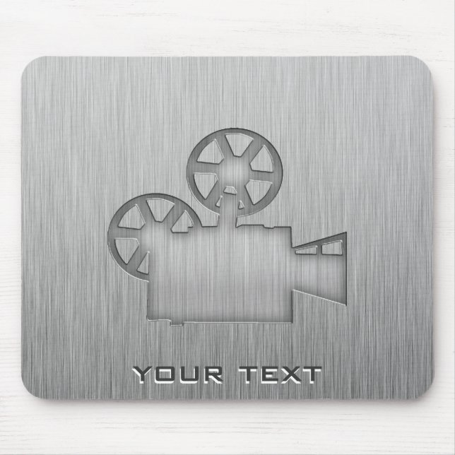 Brushed Metal-look Movie Camera Mouse Pad (Front)