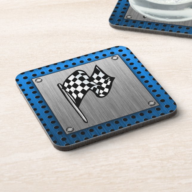 Brushed metal look Racing Flag Coaster (Left Side)