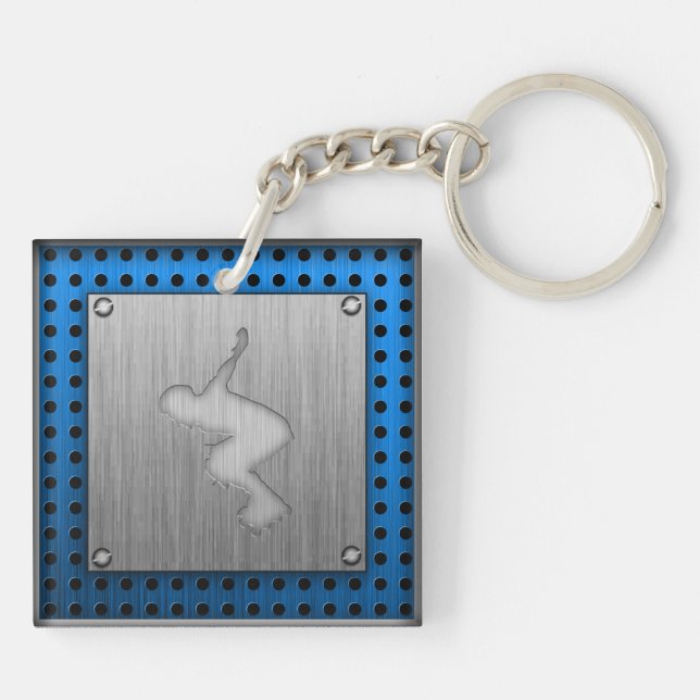 Brushed Metal-look Rollerblading Key Ring (Back)