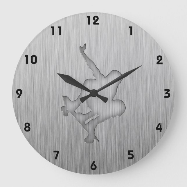 Brushed Metal-look Skateboarding Large Clock (Front)