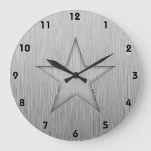 Brushed Metal-look Star Large Clock