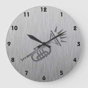 Brushed metal-look Trumpet Large Clock