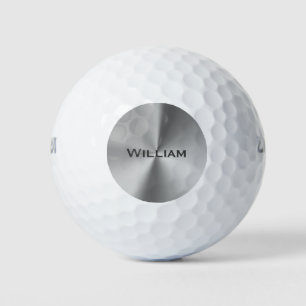 Brushed metal personalised name golf balls