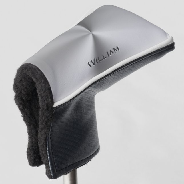 Brushed metal personalised name golf head cover (3/4 Front)
