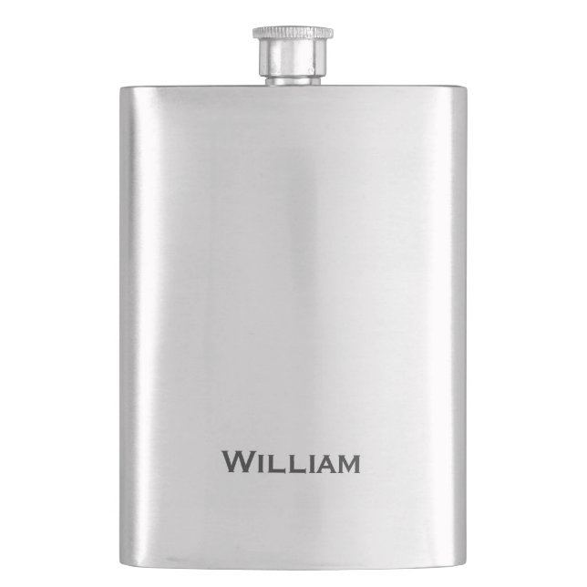 Brushed metal personalised name hip flask (Front)