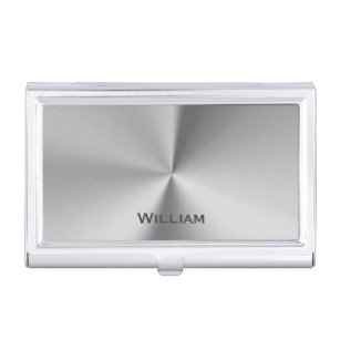 Brushed metal personalized name business card holder