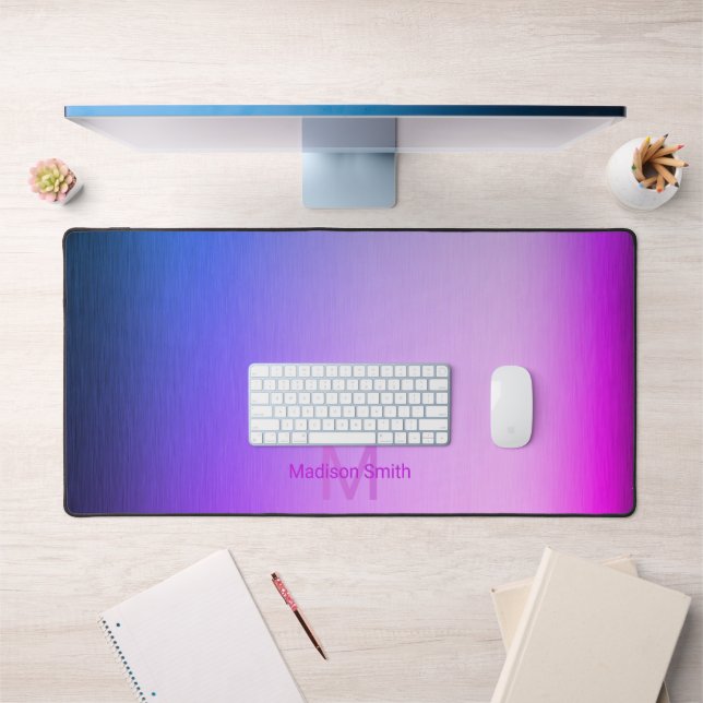 Brushed metal pink blue modern design Monogram Desk Mat (Office 1)