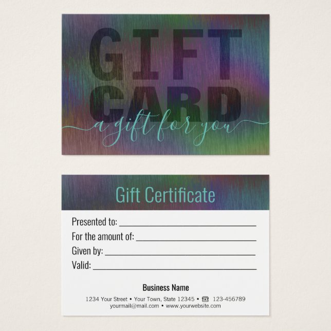 Brushed Metal Rainbow Holographic Gift Card Mint (Front & Back)