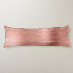 Brushed Metal Rose Gold Pink Glitter Monogram Body Cushion