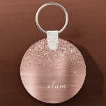 Brushed Metal Rose Gold Pink Glitter Monogram Key Ring<br><div class="desc">Rose Gold - Blush Pink Faux Foil Metallic Sparkle Glitter Brushed Metal Monogram Name Keychains (Key Chain). This makes the perfect sweet 16 birthday,  wedding,  bridal shower,  anniversary,  baby shower or bachelorette party gift for someone that loves glam luxury and chic styles.</div>