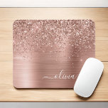 Brushed Metal Rose Gold Pink Glitter Monogram Mouse Pad<br><div class="desc">Rose Gold - Blush Pink Faux Foil Metallic Sparkle Glitter Brushed Metal Monogram Name and Initial Mousepad (mouse pad). This makes the perfect sweet 16 birthday,  wedding,  bridal shower,  anniversary,  baby shower or bachelorette party gift for someone that loves glam luxury and chic styles.</div>