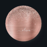 Brushed Metal Rose Gold Pink Glitter Monogram Paper Plate<br><div class="desc">Rose Gold - Blush Pink Faux Foil Metallic Sparkle Glitter Brushed Metal Monogram Name and Initial Party Plates. This makes the perfect sweet 16 birthday,  wedding,  bridal shower,  anniversary,  baby shower or bachelorette party gift for someone that loves glam luxury and chic styles.</div>