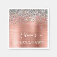 Brushed Metal Rose Gold Silver Glitter Birthday