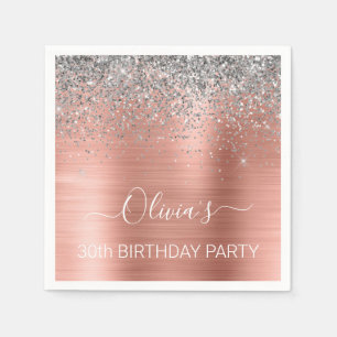 Brushed Metal Rose Gold Silver Glitter Birthday Napkin