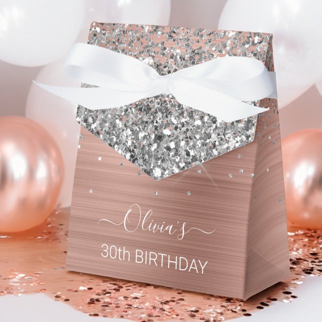 Brushed Metal Rose Gold Silver Glitter Monogram Favour Box (Creator Uploaded)