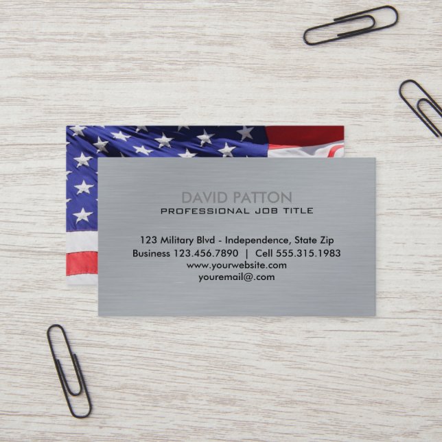 Brushed Metal USA Flag | Patriotic Military Business Card (Front/Back In Situ)