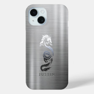 Brushed Metallic Dragon iPhone 15 Case