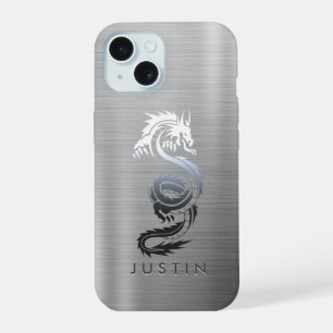 Brushed Metallic Dragon iPhone 15 Case