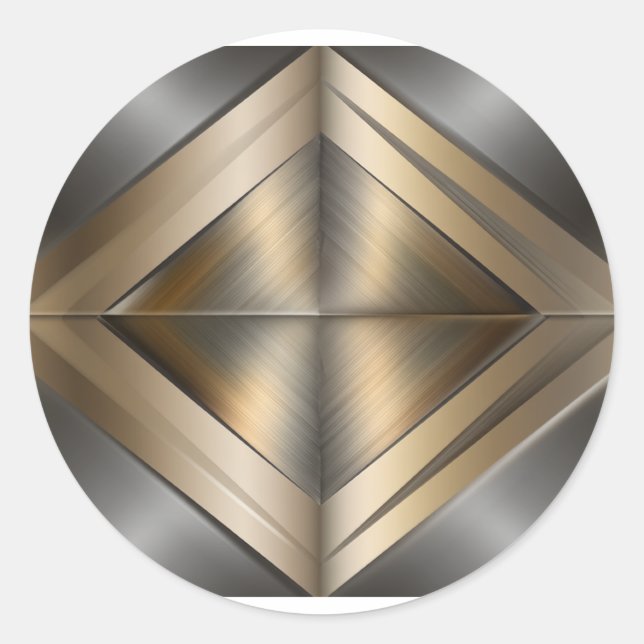 Brushed Metallic Geometric Diamond Pattern Classic Round Sticker (Front)