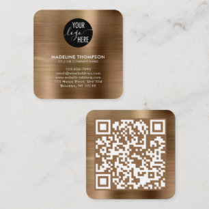 Brushed Metallic Gold Company Logo QR Code Square Business Card